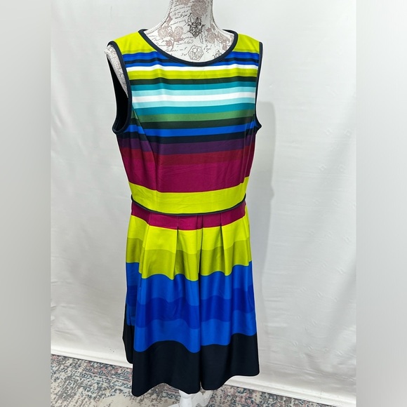 TAHARI Multi color sleeveless stripe scuba fit and flare dress size 12. - Picture 8 of 14